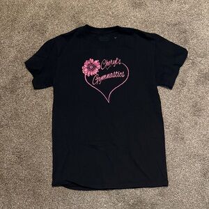 Gildan Black Tee with Pink Gymnastics Graphic